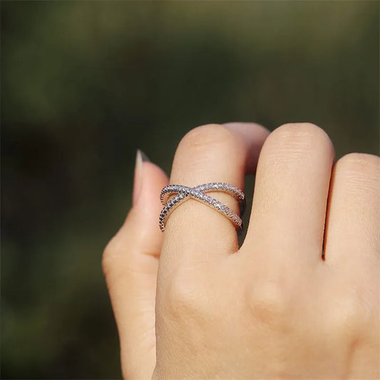 925 Sterling Silver Luxury Cross X Shape Women Engagement Ring