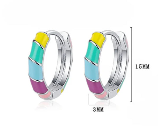 925 Sterling Silver Multi-color Enamel Twist Rainbow Earrings