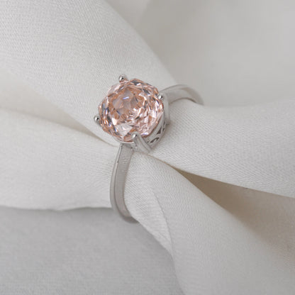 Elegant 2ct octagon rose cut morganite pink cubic zirconia solitaire ring with a sparkling 8mm stone in white gold-plated sterling silver.