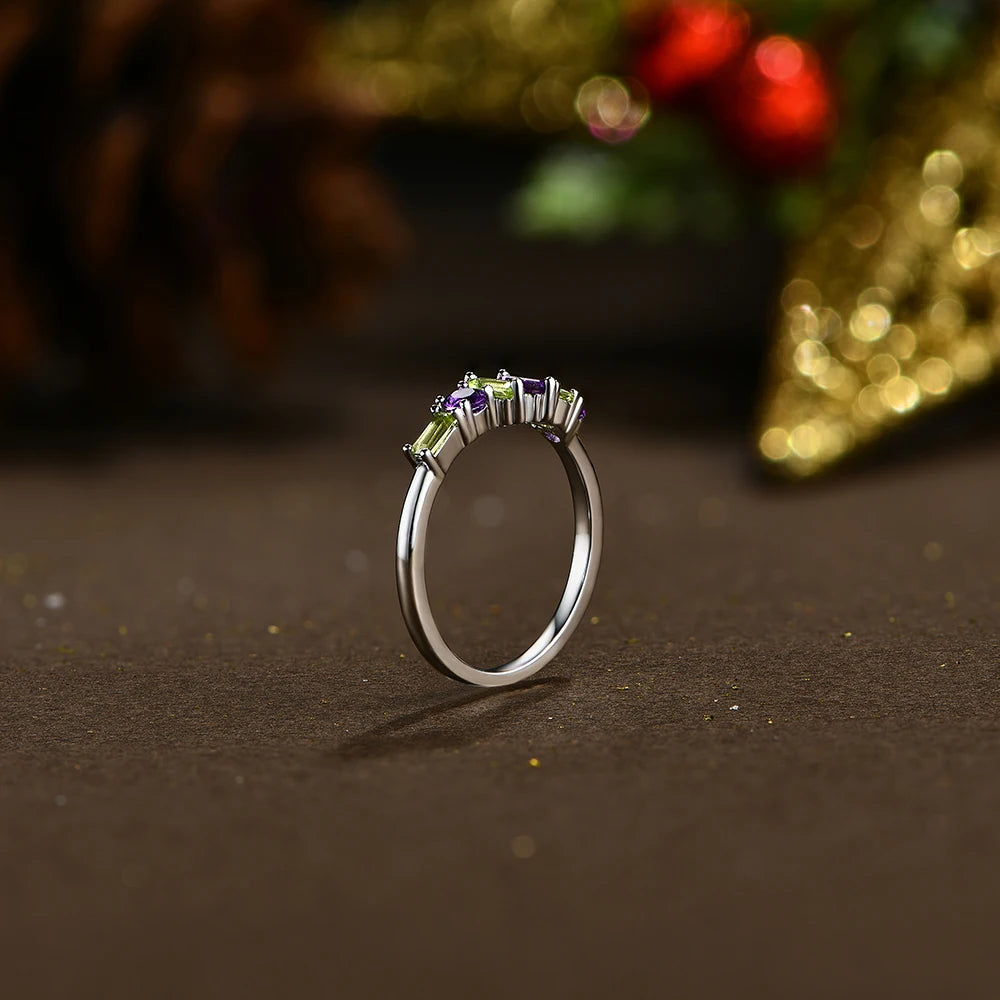 925 Sterling Silver CHARMING Natural Peridot & Moissanite Ring