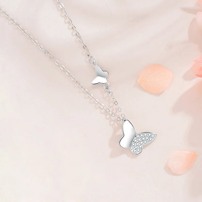 925 Sterling Silver Zircon Butterfly Pendant Necklace