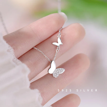 925 Sterling Silver Zircon Butterfly Pendant Necklace