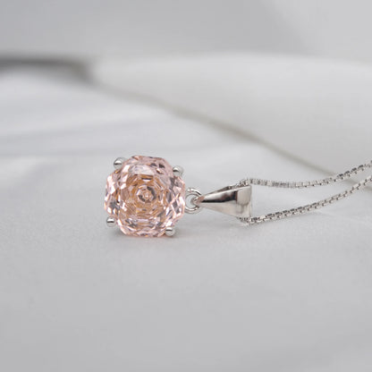 2ct Morganite Pink Octagon Rose Cut Pendant Necklace