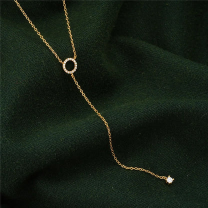 Elegant 925 sterling silver long necklace with a double-deck circle zircon pendant, featuring a delicate 40cm O-chain.