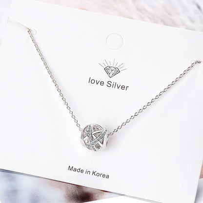 925 Sterling Silver Electroplated 18k Rose Gold Hollow Diamond Bead Pendant Necklace