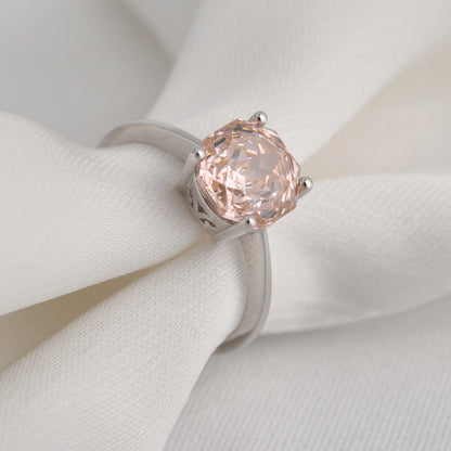 Stunning 2ct octagon rose cut morganite pink cubic zirconia solitaire ring with a sparkling 8mm stone in a white gold-plated setting.