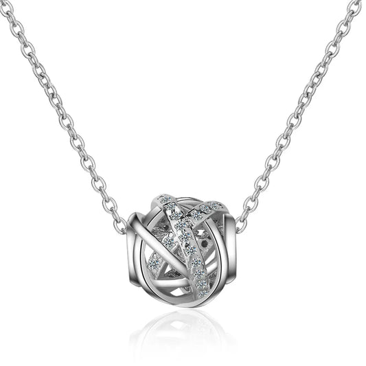 925 Sterling Silver Electroplated 18k Rose Gold Hollow Diamond Bead Pendant Necklace
