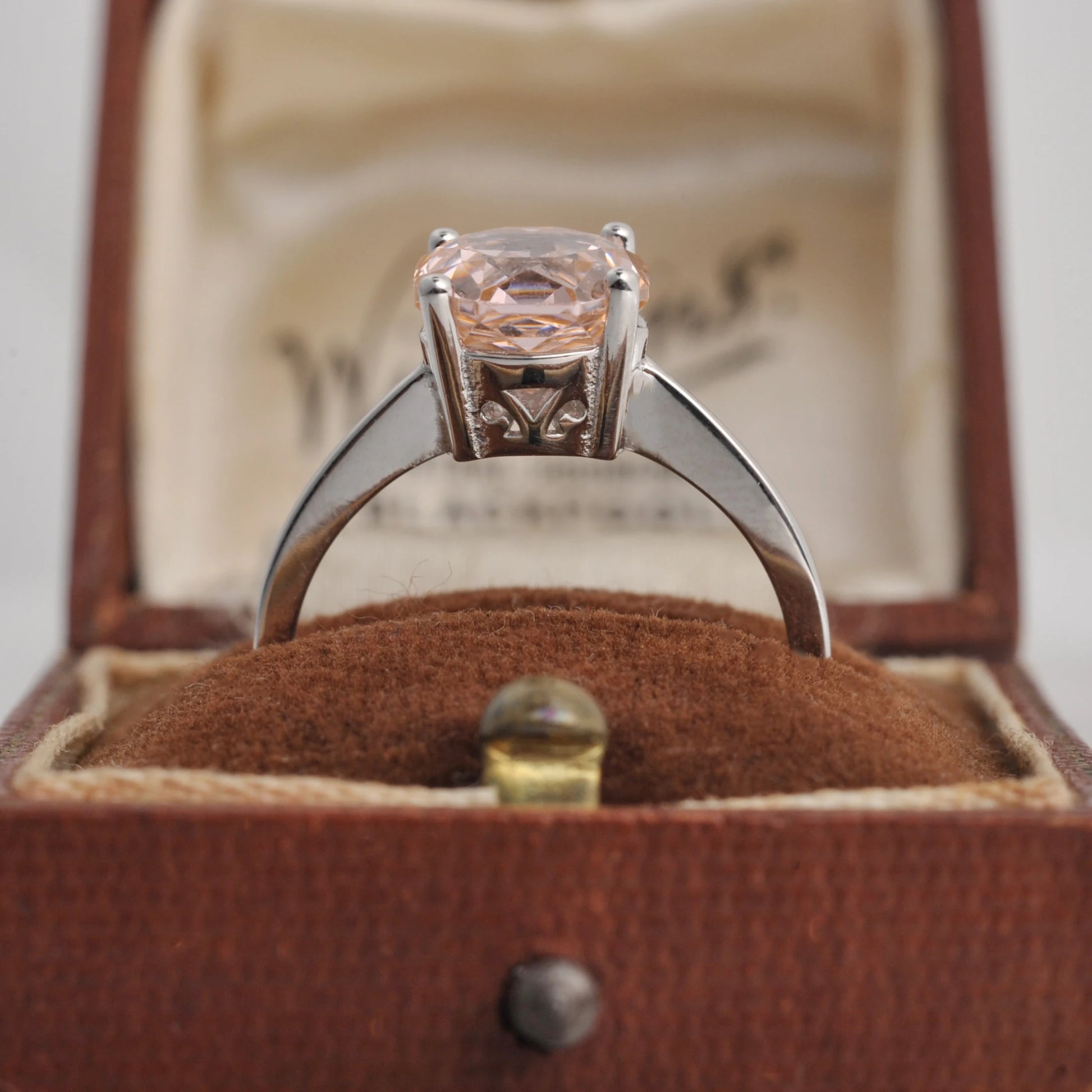 Stunning 2ct octagon rose-cut morganite pink cubic zirconia solitaire ring with a sparkling 8mm center stone in a white gold-plated 4-prong setting.