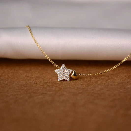 925 Sterling Silver Necklace Sweet Star Heart
