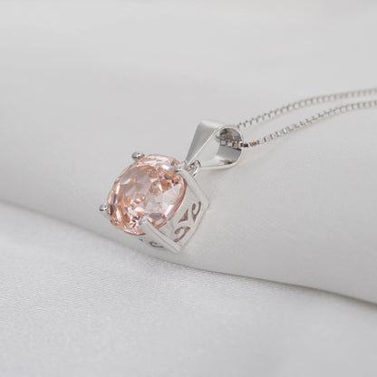 Delicate 2ct morganite pink octagon rose cut pendant necklace with an 8mm zircon, elegantly set in white gold or silver.