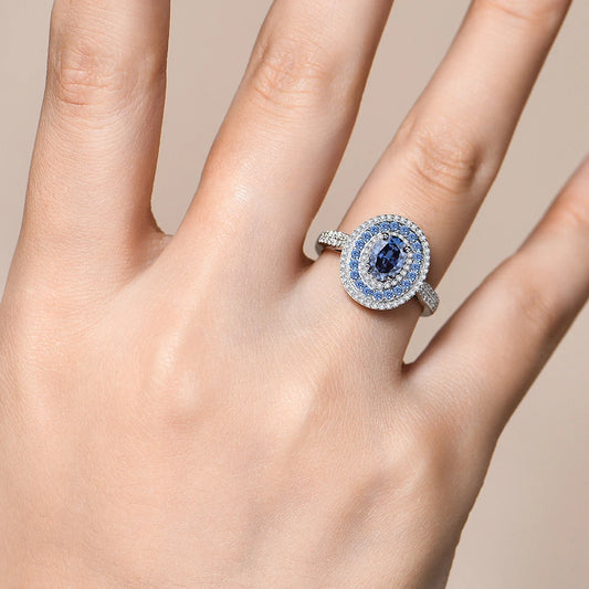 1CT Oval Cut Blue Moissanite Rings