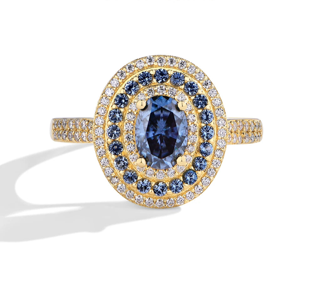 1CT Oval Cut Blue Moissanite Rings