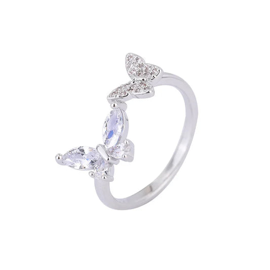 Delicate 925 sterling silver butterfly ring with sparkling zircon accents, showcasing a bold and elegant animal motif.
