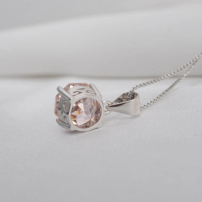 2ct Morganite Pink Octagon Rose Cut Pendant Necklace