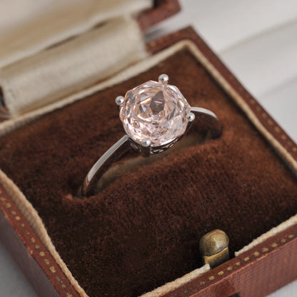 Stunning octagon rose-cut morganite pink cubic zirconia solitaire ring with a sparkling 8mm center stone in white gold-plated sterling silver.