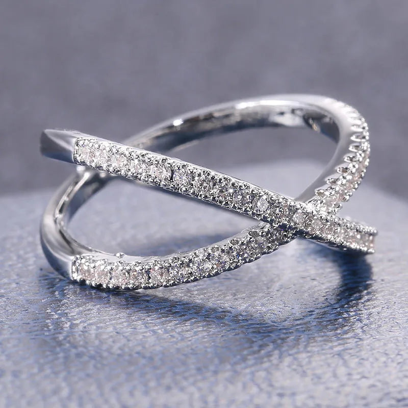 925 Sterling Silver Luxury Cross X Shape Women Engagement Ring