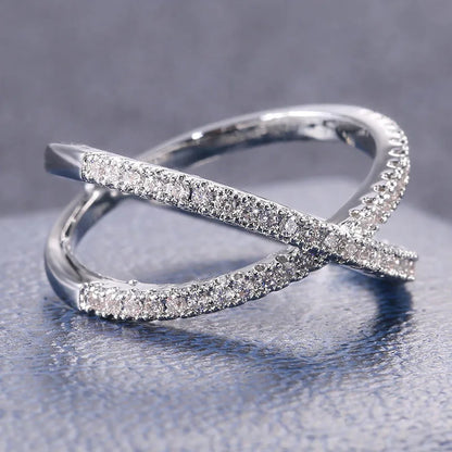 925 Sterling Silver Luxury Cross X Shape Women Engagement Ring