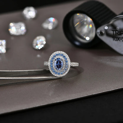 1CT Oval Cut Blue Moissanite Rings