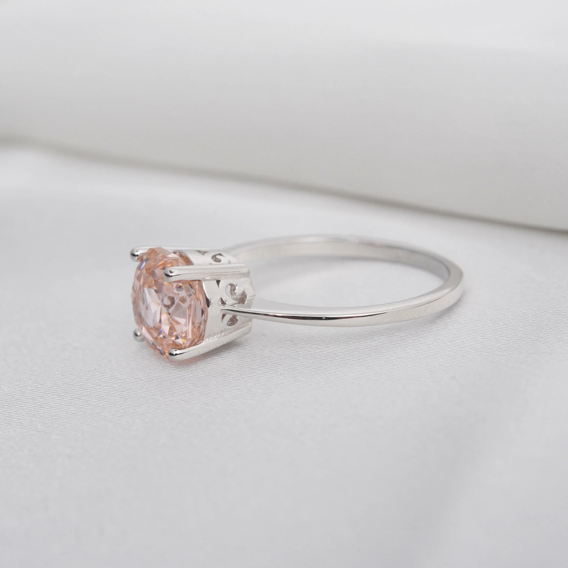 Stunning octagon rose-cut morganite pink cubic zirconia solitaire ring with a sparkling 8mm stone in a white gold-plated setting.