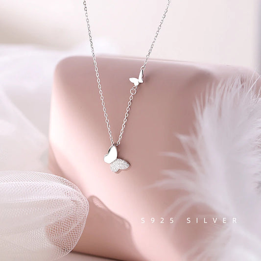 925 Sterling Silver Zircon Butterfly Pendant Necklace