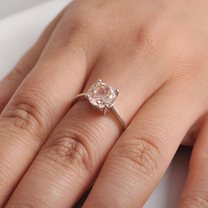 Stunning 2ct octagon rose cut morganite pink cubic zirconia solitaire ring in white gold-plated sterling silver, featuring an 8mm fancy cut center stone.