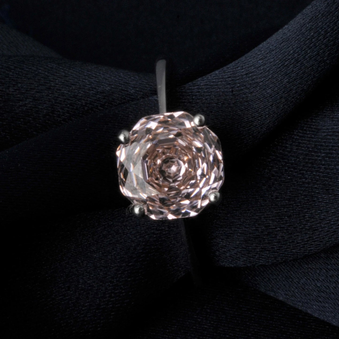 2ct Octagon Rose Cut Morganite Pink Cubic Zirconia Solitaire Ring