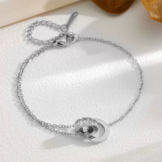 Roman Fashion Double Ring Necklace Bracelet Earring Set