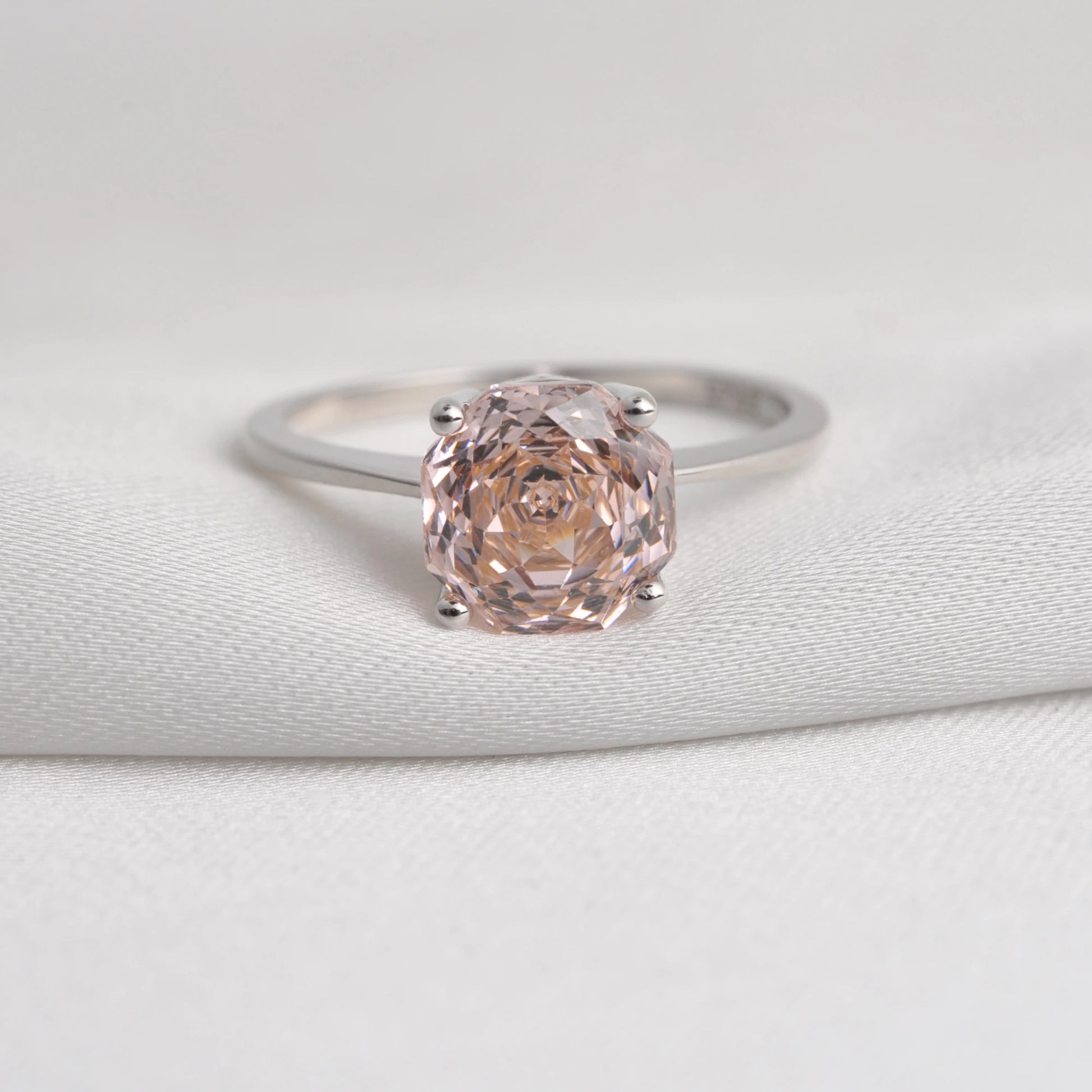 Stunning 2ct octagon rose-cut morganite pink cubic zirconia solitaire ring in white gold-plated sterling silver.
