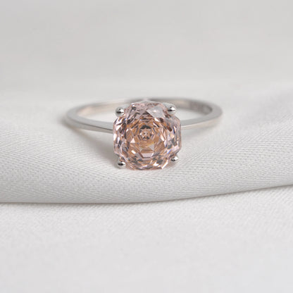 Stunning 2ct octagon rose-cut morganite pink cubic zirconia solitaire ring in white gold-plated sterling silver.