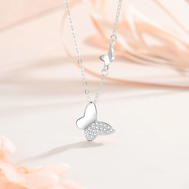 925 Sterling Silver Zircon Butterfly Pendant Necklace