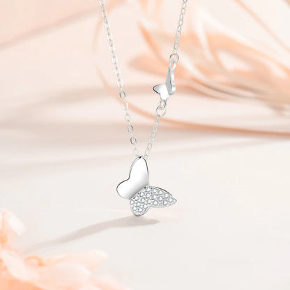 925 Sterling Silver Zircon Butterfly Pendant Necklace