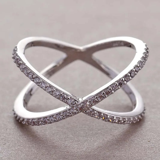 925 Sterling Silver Luxury Cross X Shape Women Engagement Ring
