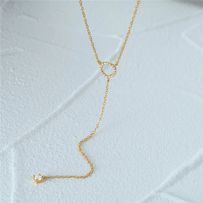 Elegant 925 sterling silver necklace with a double-deck circle zircon pendant, featuring a delicate 40cm O-chain.