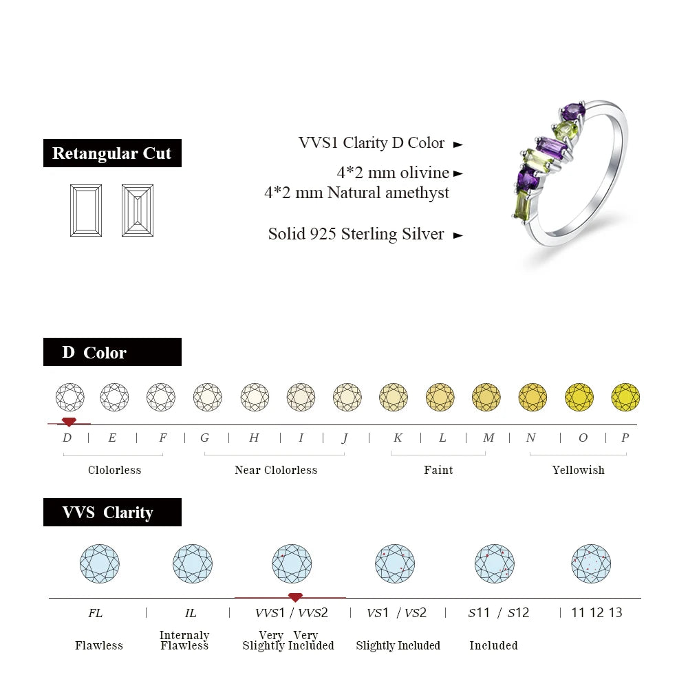 925 Sterling Silver CHARMING Natural Peridot & Moissanite Ring