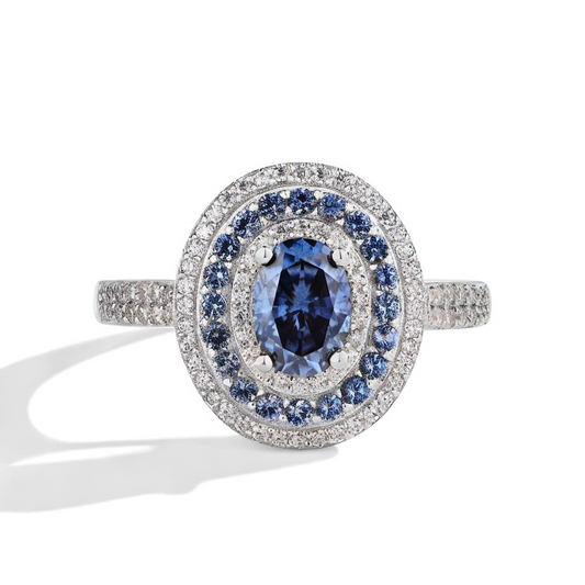 1CT Oval Cut Blue Moissanite Rings
