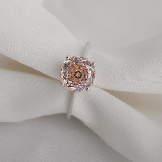 Stunning octagon rose-cut morganite pink cubic zirconia solitaire ring with a sparkling 8mm stone in a white gold-plated setting.