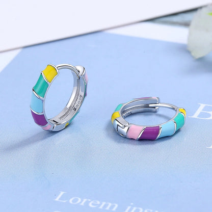 925 Sterling Silver Multi-color Enamel Twist Rainbow Earrings