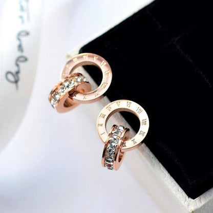 Roman Fashion Double Ring Necklace Bracelet Earring Set