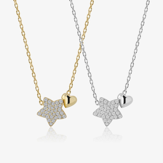 925 Sterling Silver Necklace Sweet Star Heart
